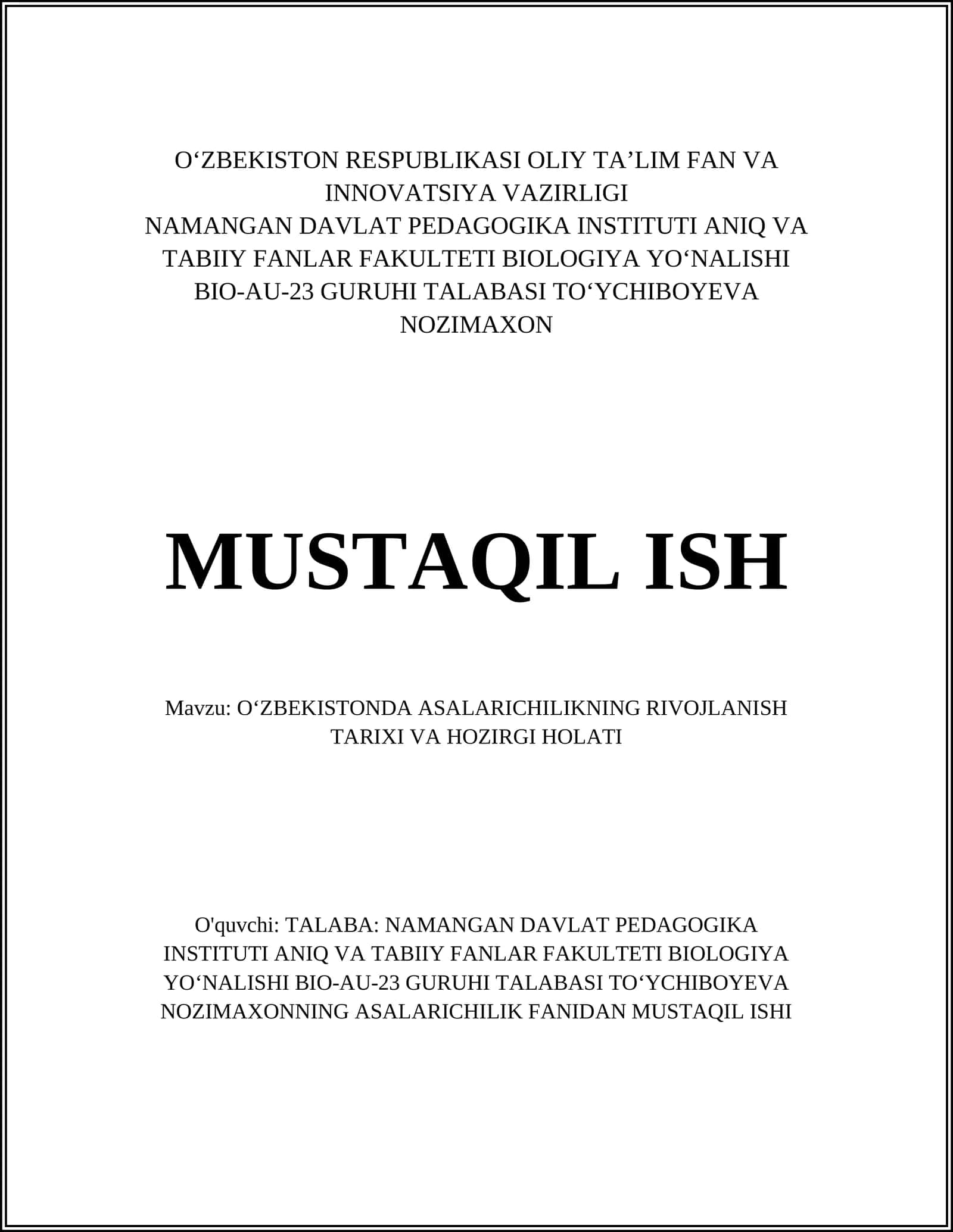 O‘zbekistonda asalarichilik tarixi va holati