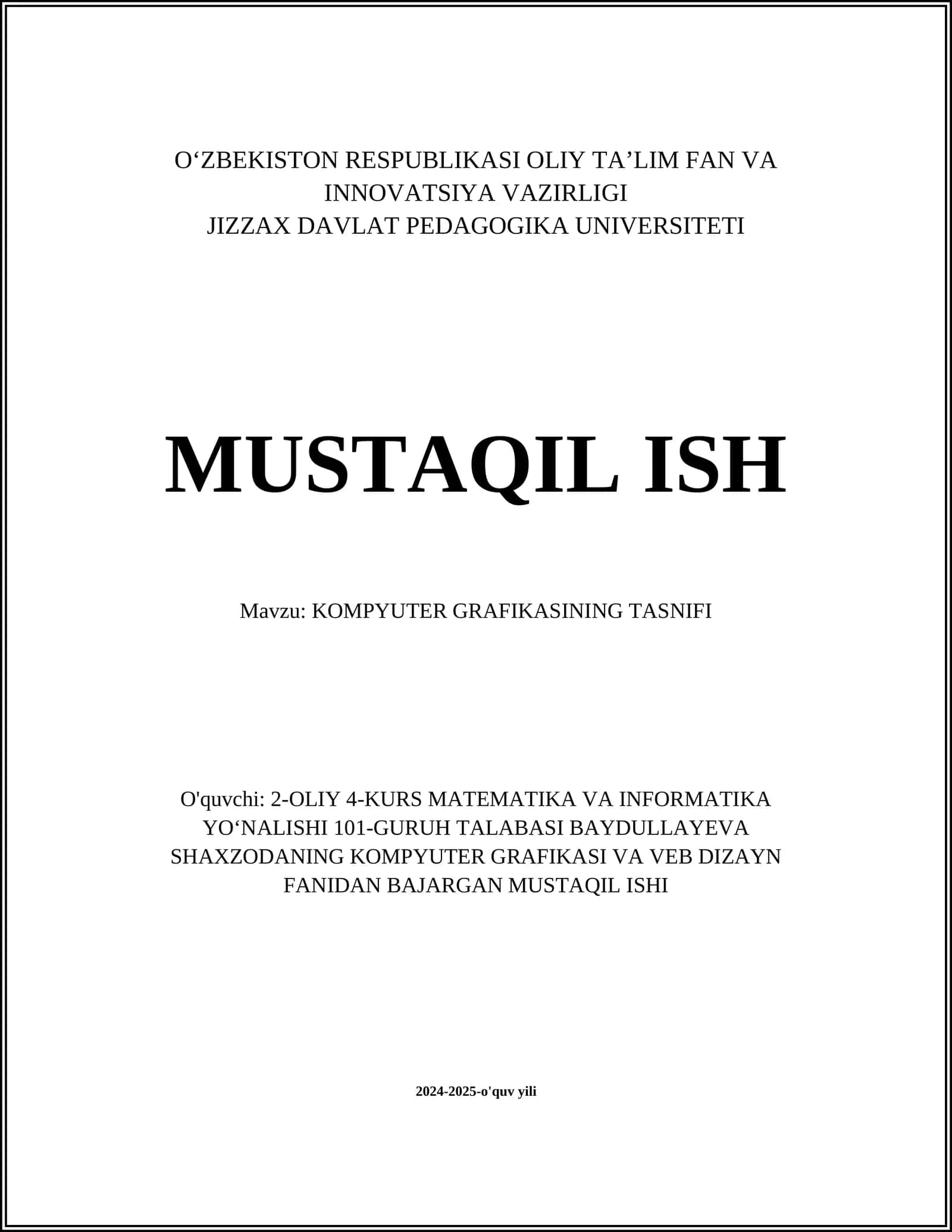 KOMPYUTER GRAFIKASINING TASNIFI