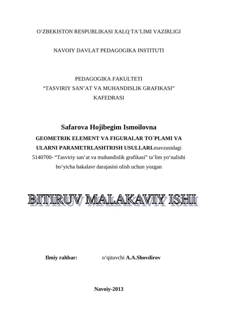 TASVIRIY SAN’AT VA MUHANDISLIK GRAFIKASI