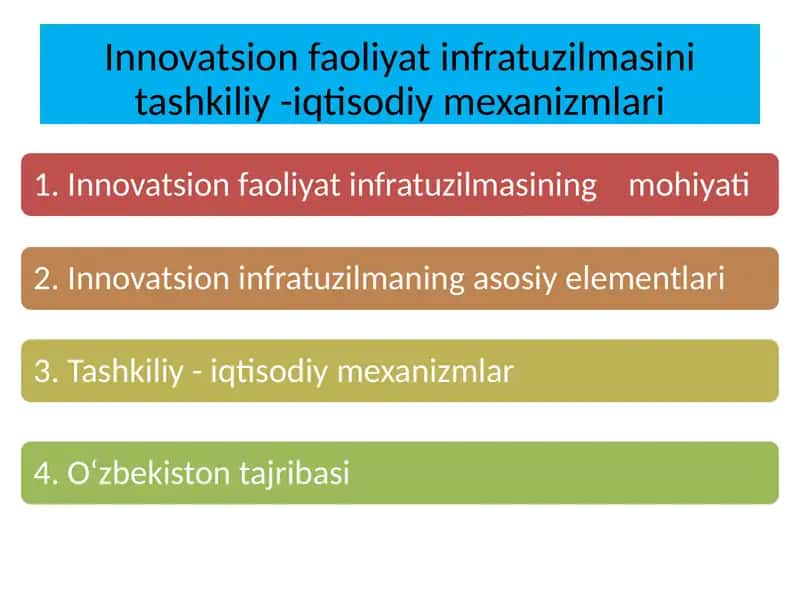 Innovatsion faoliyat infratuzilmasini tashkiliy -iqtisodiy mexanizmlari