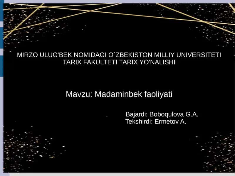 Madaminbek faoliyati