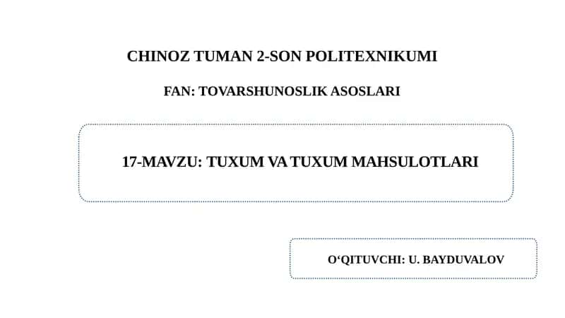 Tuxum va Tuxum Mahsulotlari