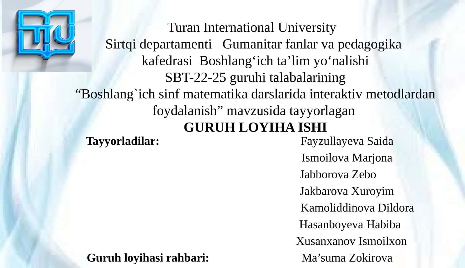 Boshlang'ich sinf matematik darslarida interaktiv metodlardan foydalanish