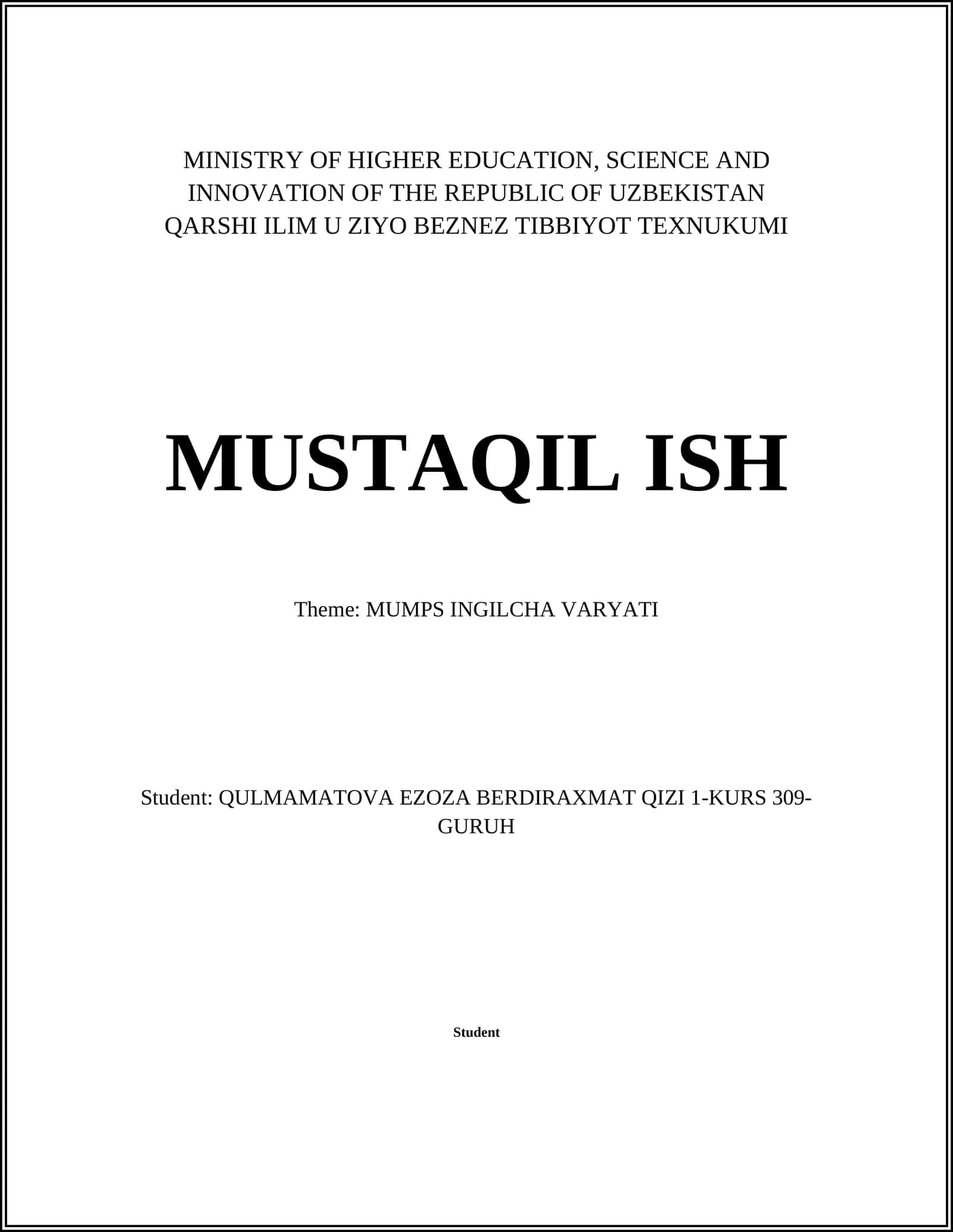 MUMPS INGLIZCHA VARYATI