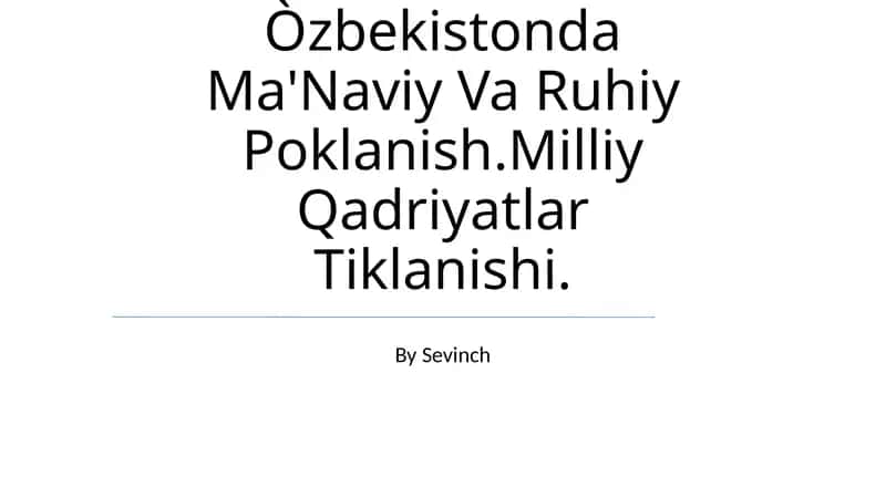 Òzbekistonda Ma'Naviy Va Ruhiy Poklanish