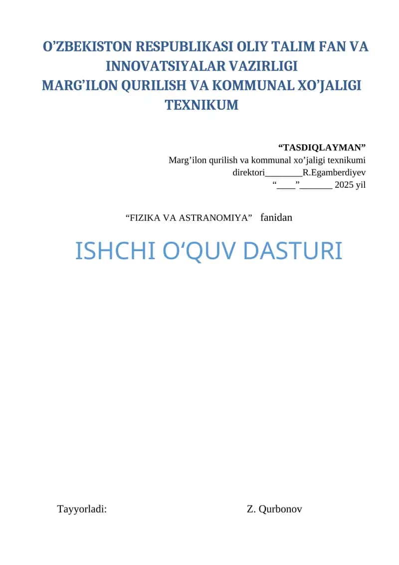 Fizika ishchi dastur