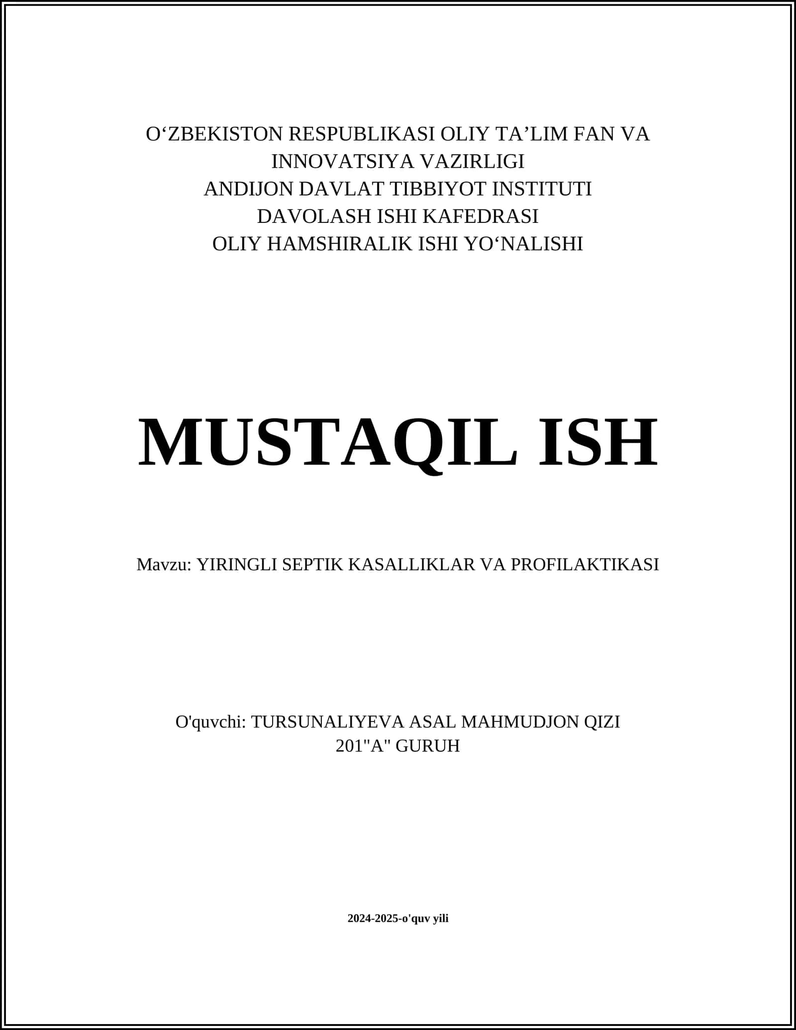YIRINGLI SEPTIK KASALLIKLAR VA PROFILAKTIKASI