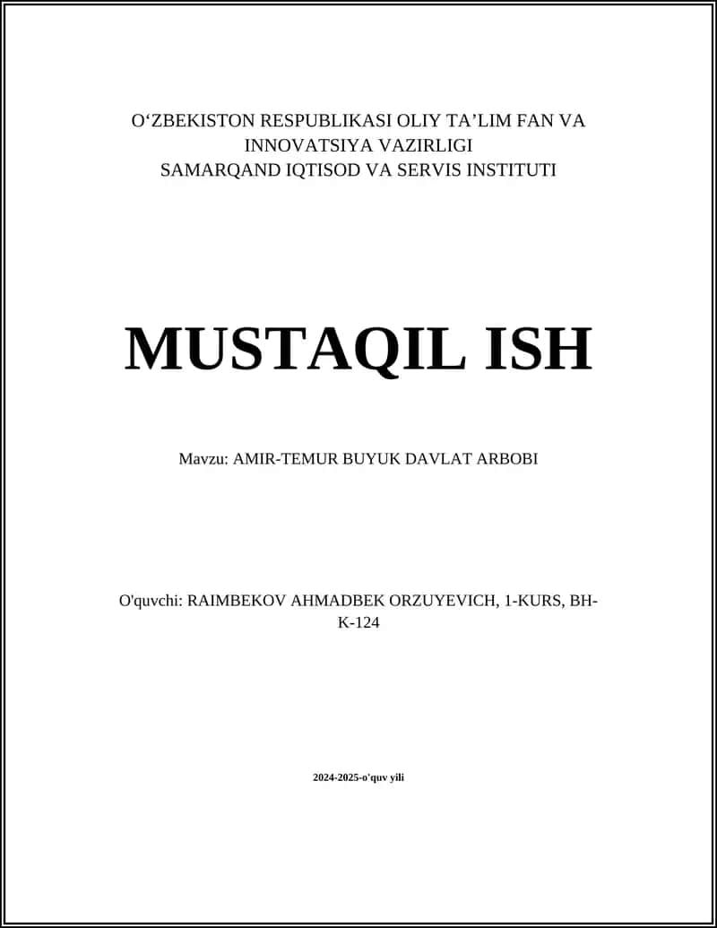 AMIR-TEMUR BUYUK DAVLAT ARBOBI