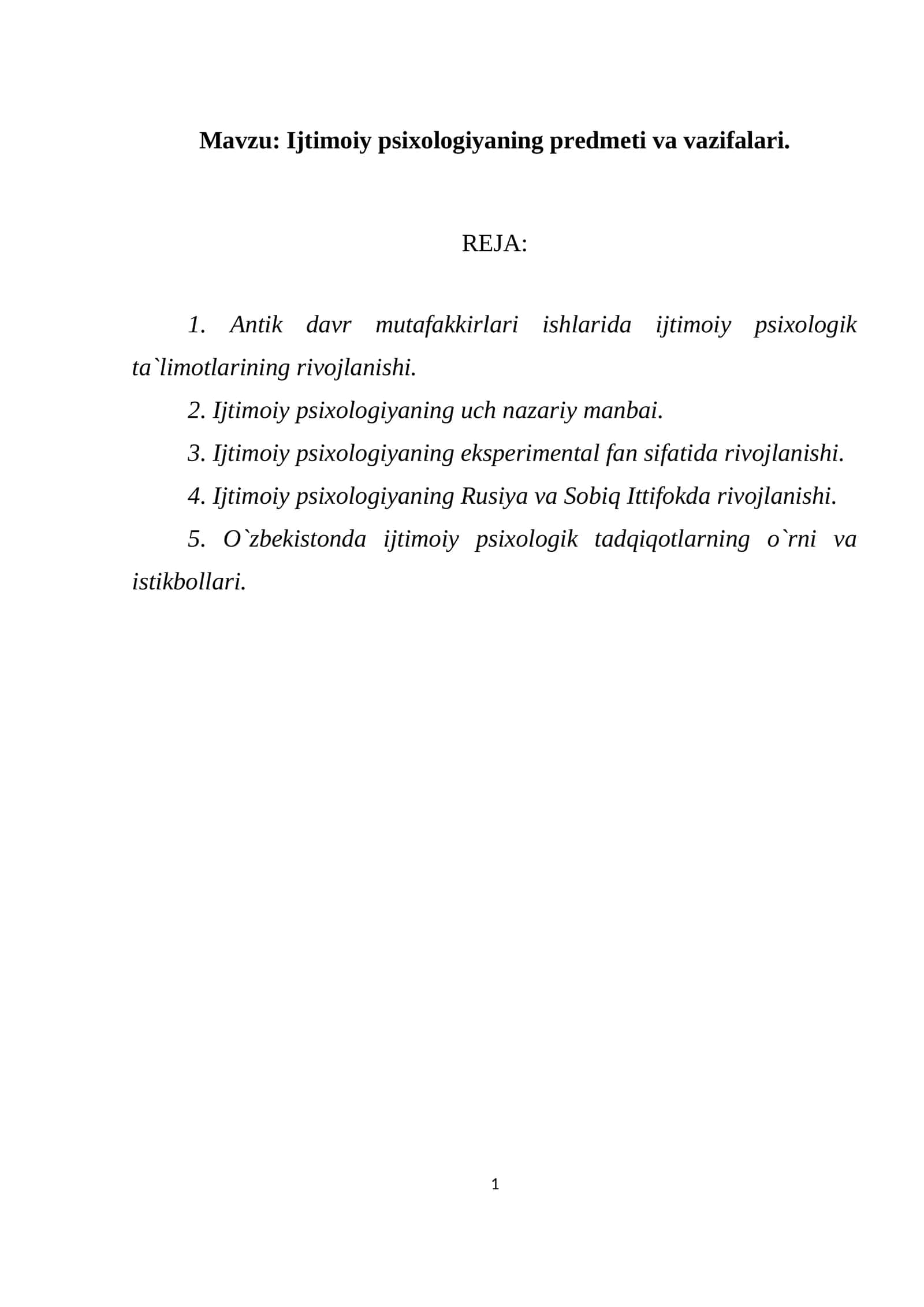 Ijtimoiy psixologiyaning predmeti va vazifalari