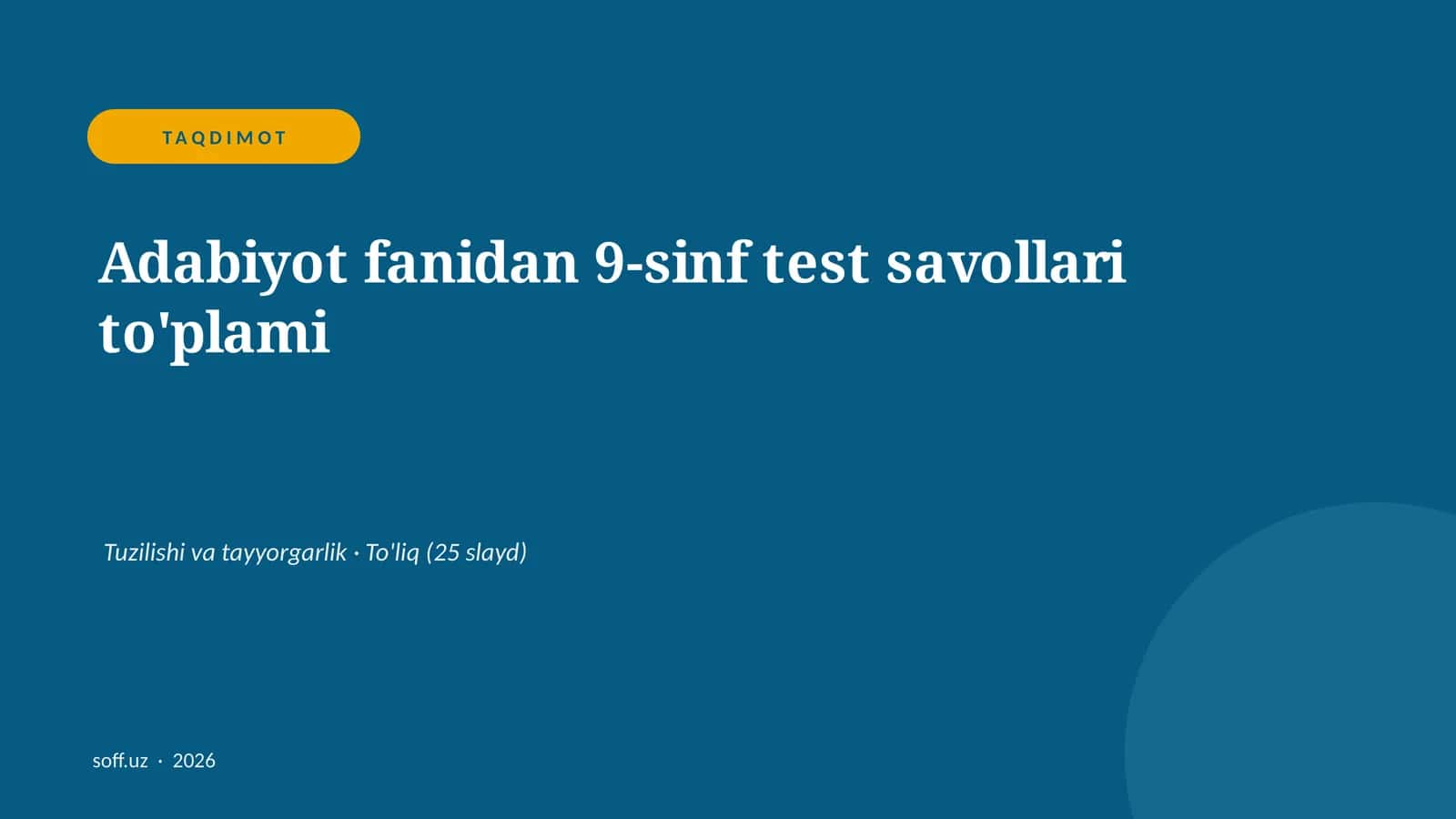 Adabiyot fanidan 9-sinf test savollari to'plami