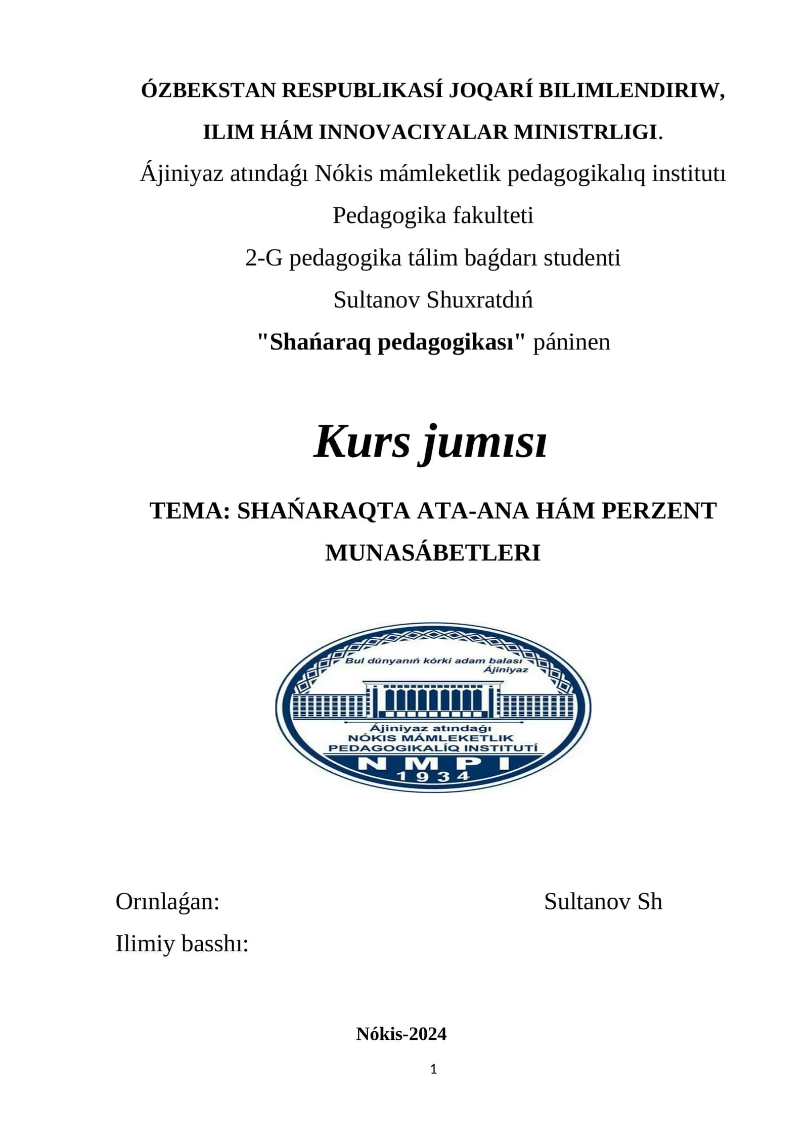 SHAŃARAQTA ATA-ANA HÁM PERZENT MUNASÁBETLERI