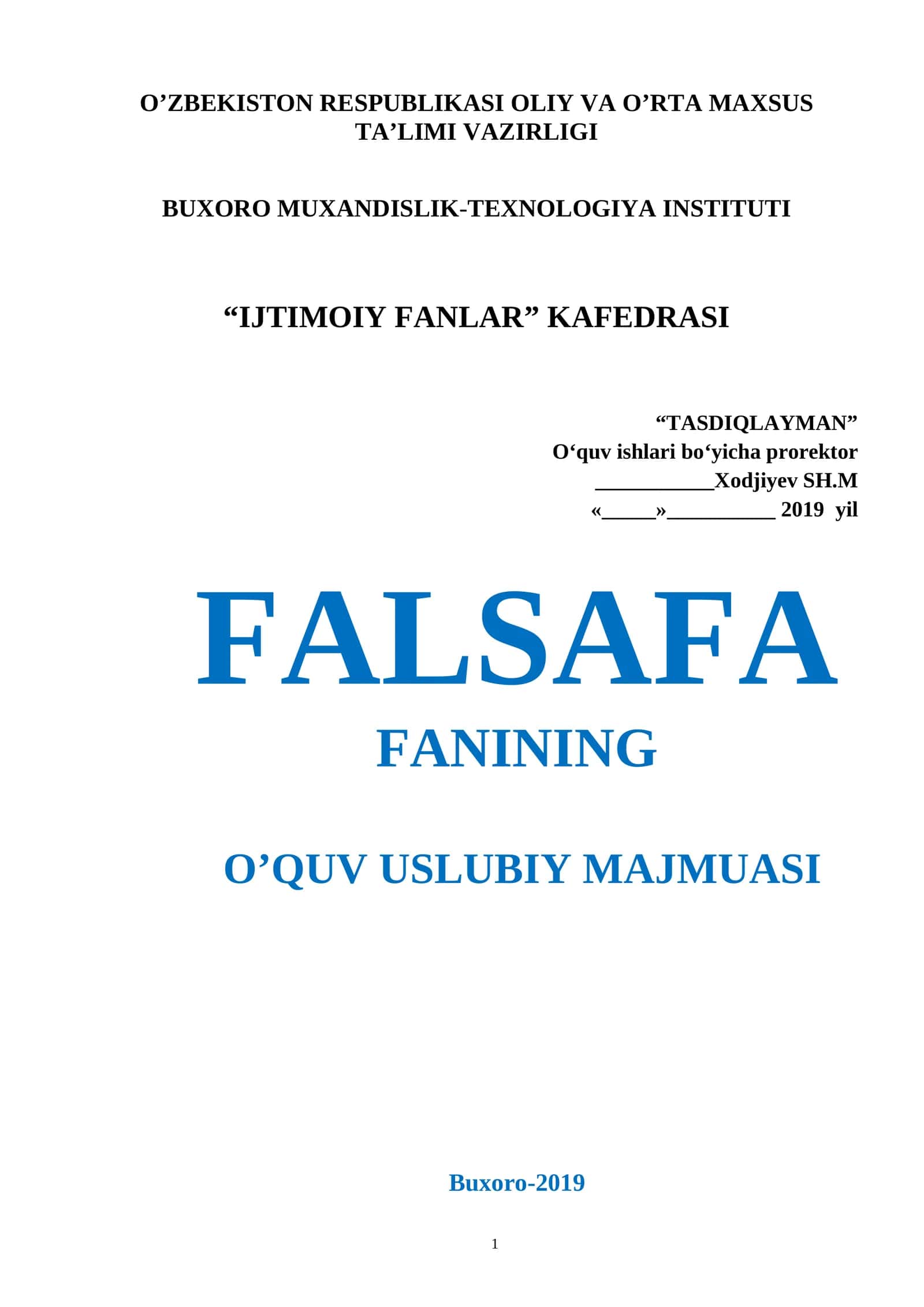 FALSAFA FANINING O’QUV USLUBIY MAJMUASI