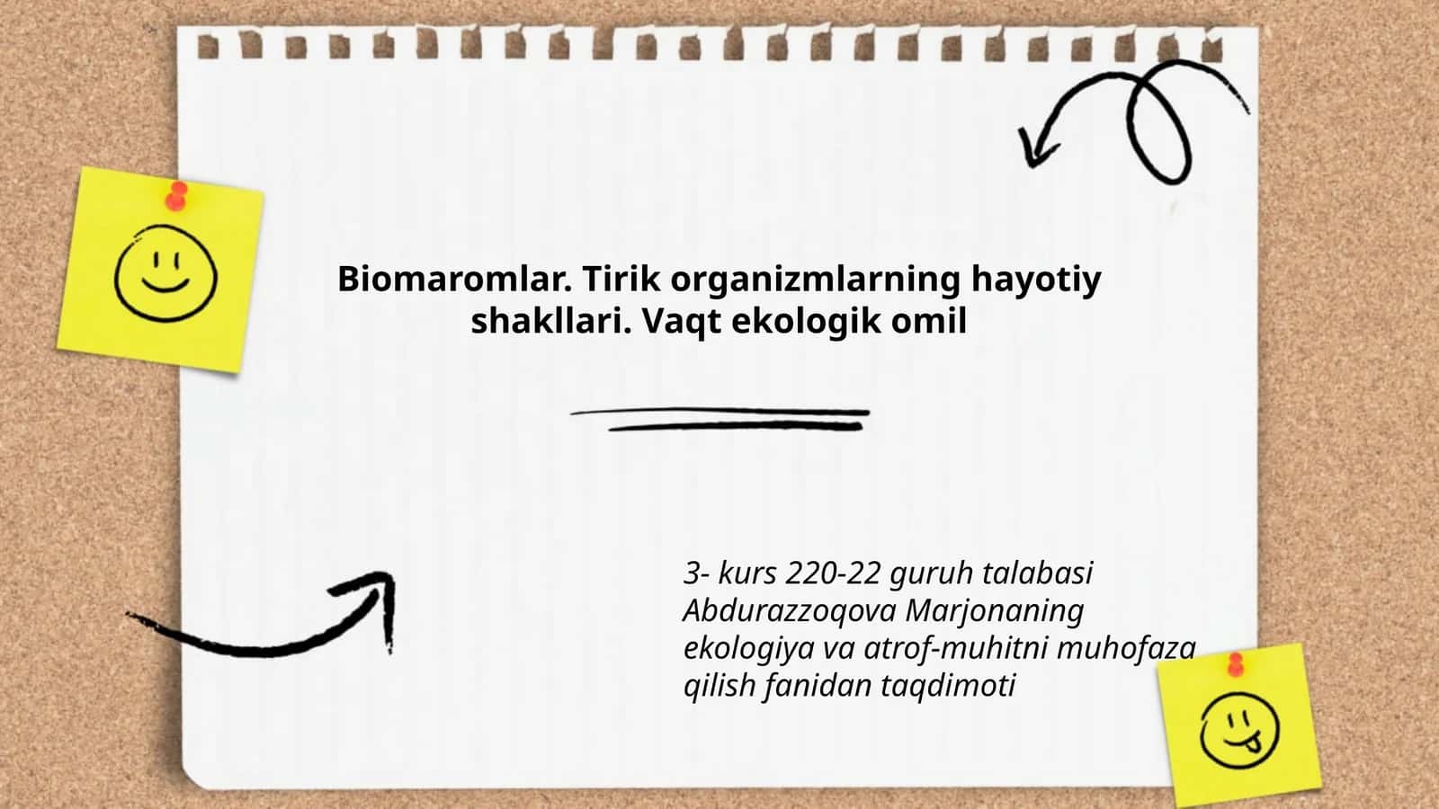 Biomaromlar. Tirik organizmlarning hayotiy shakllari. Vaqt ekologik omil
