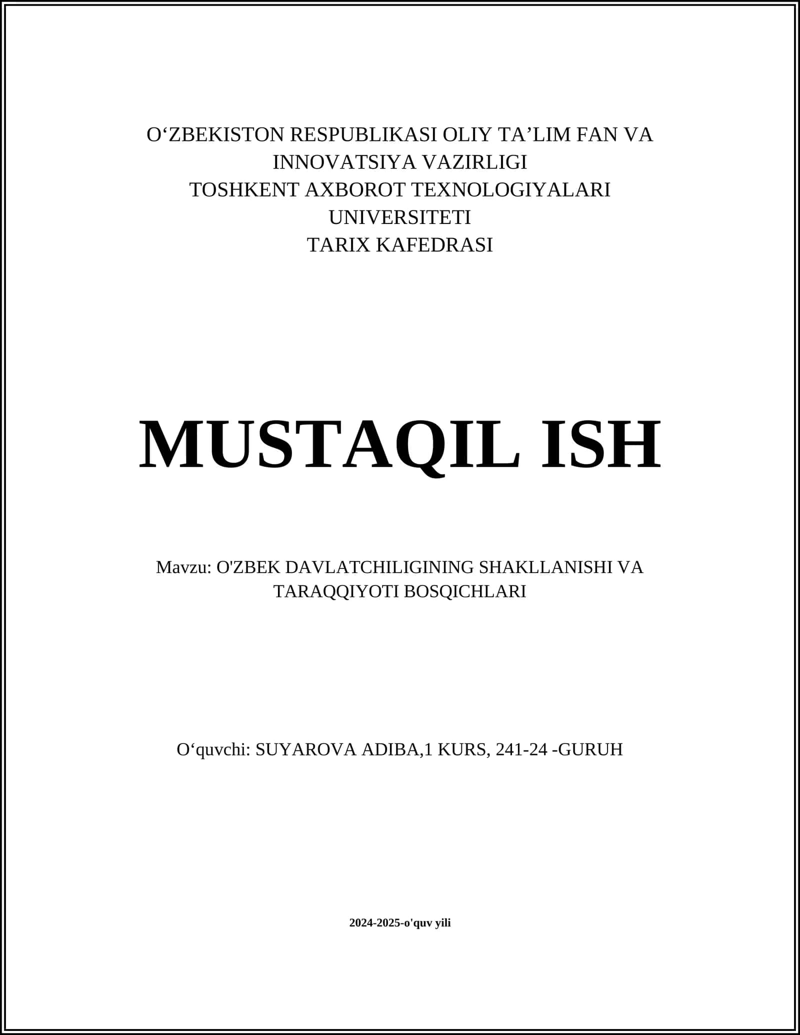O'ZBEK DAVLATCHILIGINING SHAKLLANISHI VA TARAQQIYOTI BOSQICHLARI