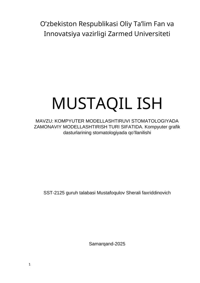 Kompyuter modellshtiruvi,Stomatologiyada zamonaviy modellashtirish va grafik dasturlarning qullanilishi
