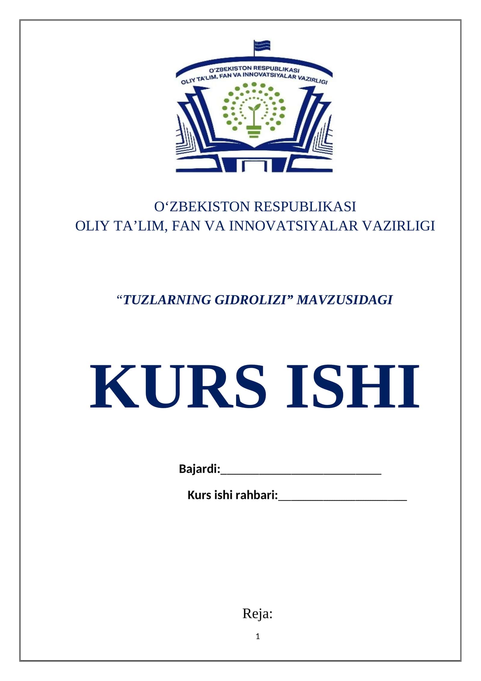 “TUZLARNING GIDROLIZI” MAVZUSIDAGI KURS ISHI