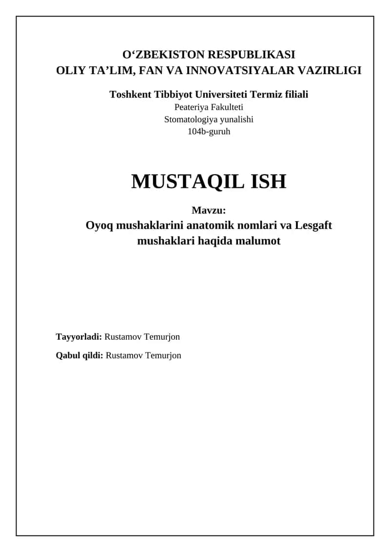 Oyoq mushaklarining anatomiyasi