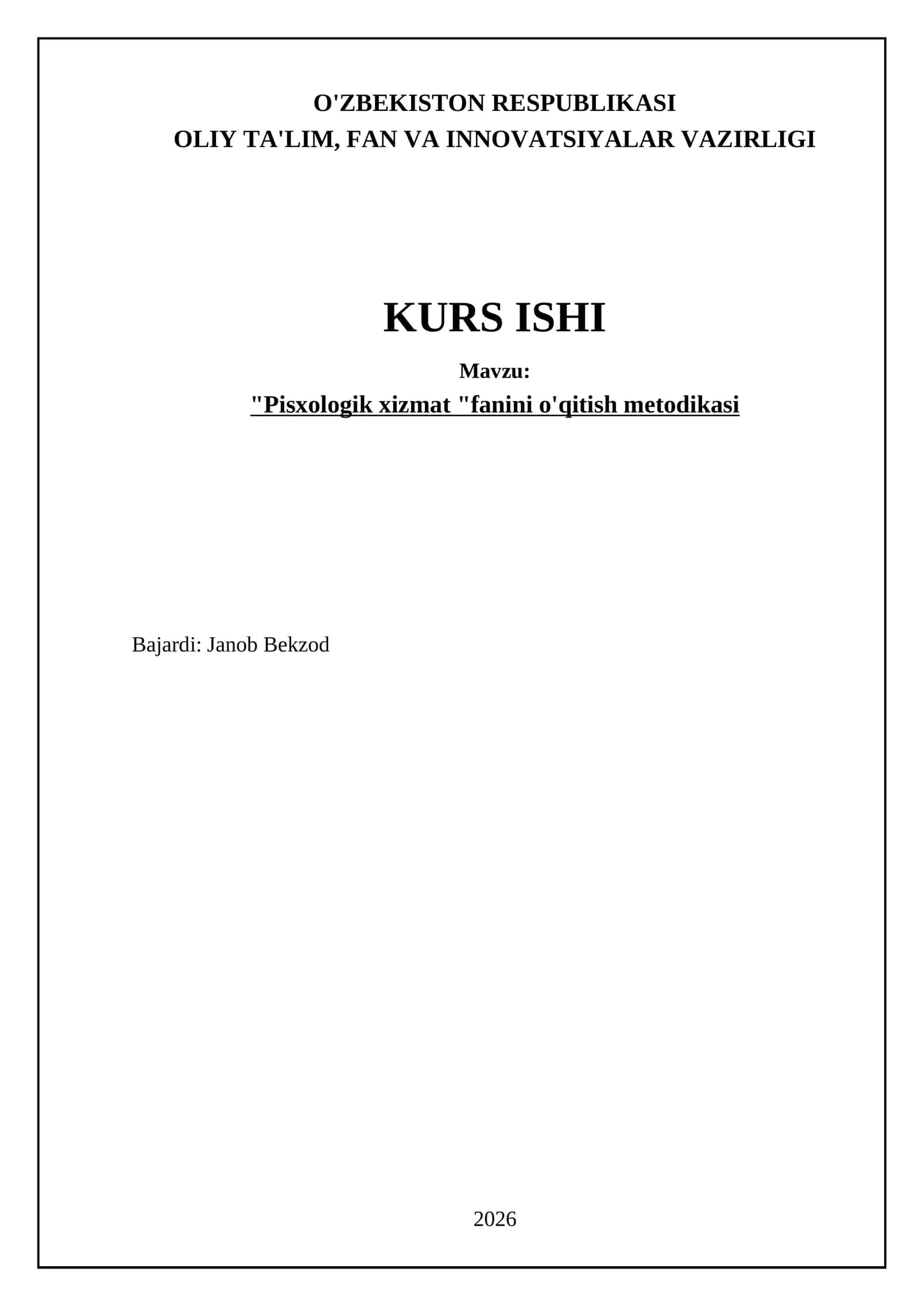 Psixologik xizmatni o'qitish metodikasi