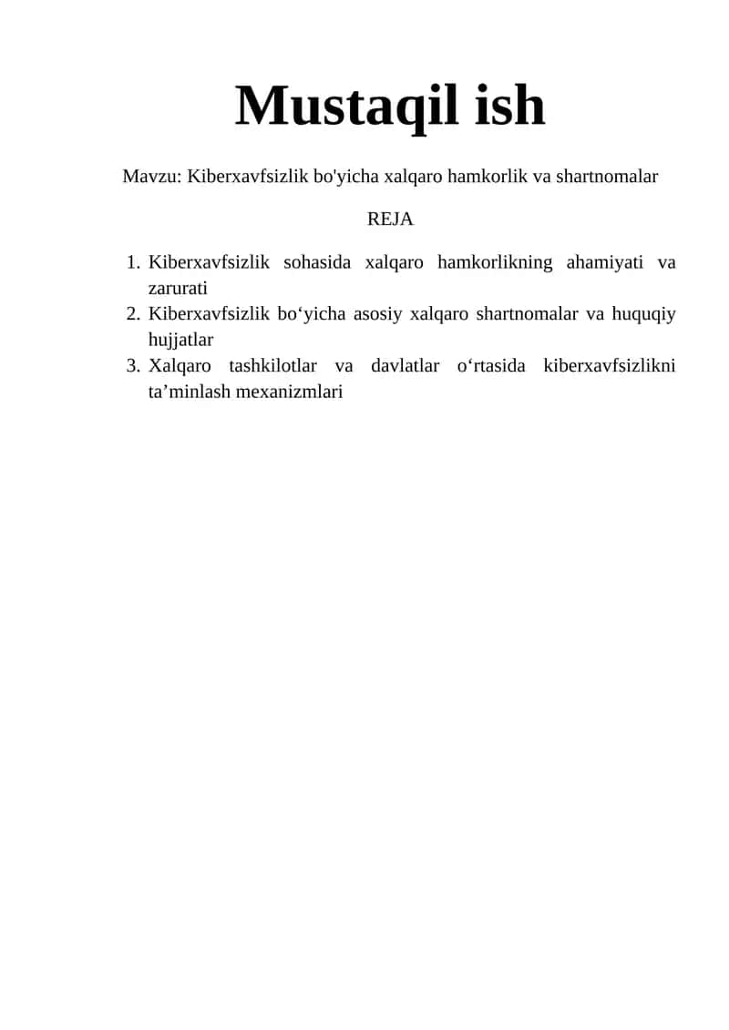 Kiberxavfsizlik bo'yicha xalqaro hamkorlik va shartnomalar