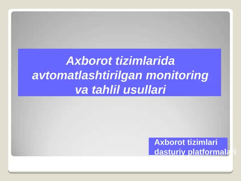 Monitoring va tahlil usullari