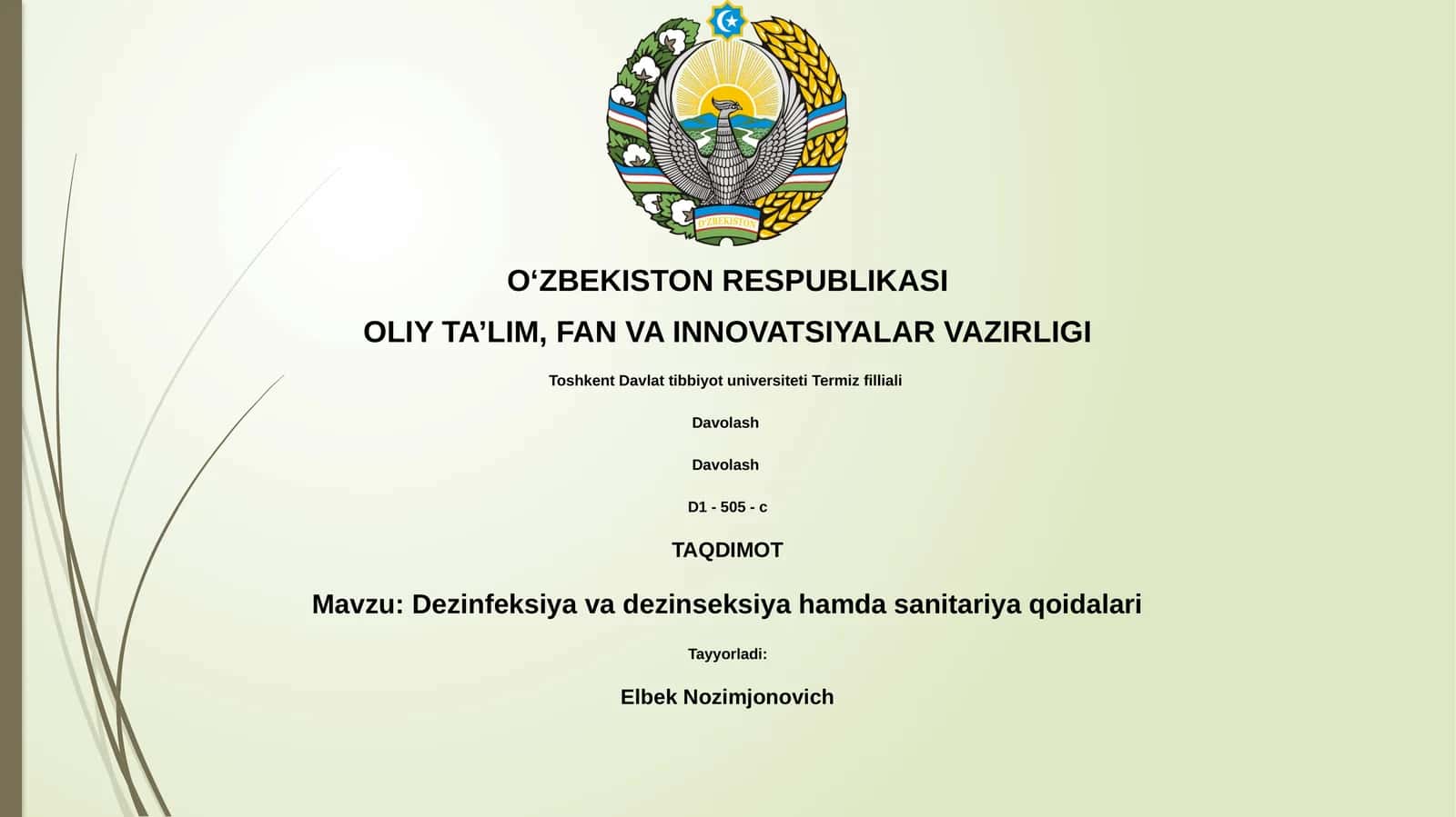 Dezinfeksiya va dezinseksiya hamda sanitariya qoidalari