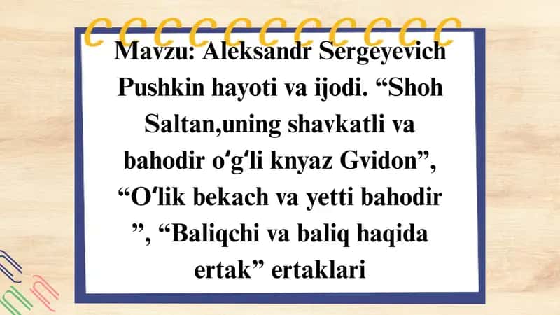 A.S.Pushkin hayoti va ijodi