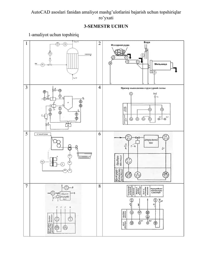 AutoCAD asoslari fanidan amaliyot mashg’ulotlarini bajarish uchun topshiriqlar ro’yxati