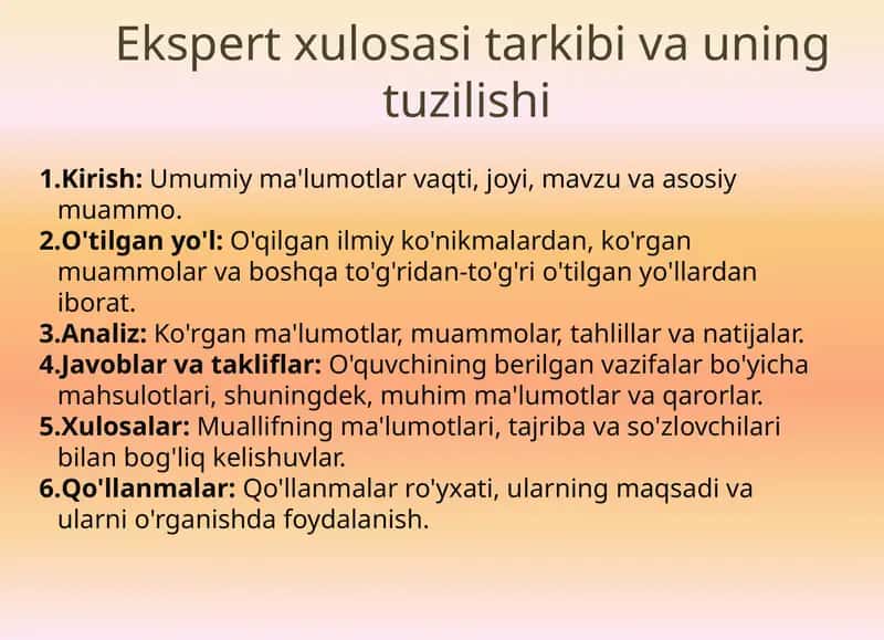 Ekspertxulosasi tarkibining tuzilishi