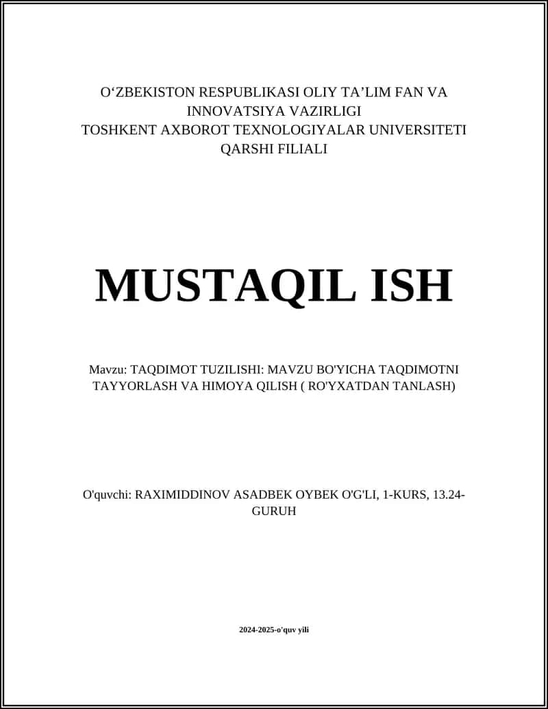 TAQDIMOT TUZILISHI