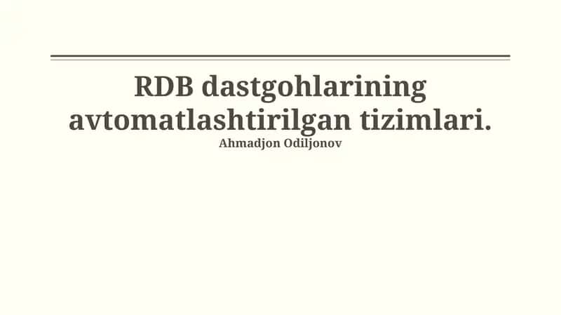 RDB Mashinalari Avtomatlashtirishining Zamonaviy Yondashuvlari