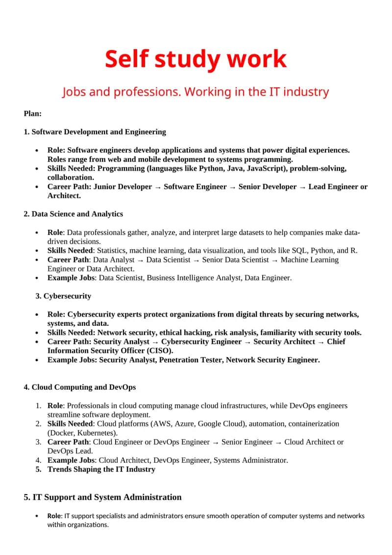 Jobs and professions. Working in the IT industry