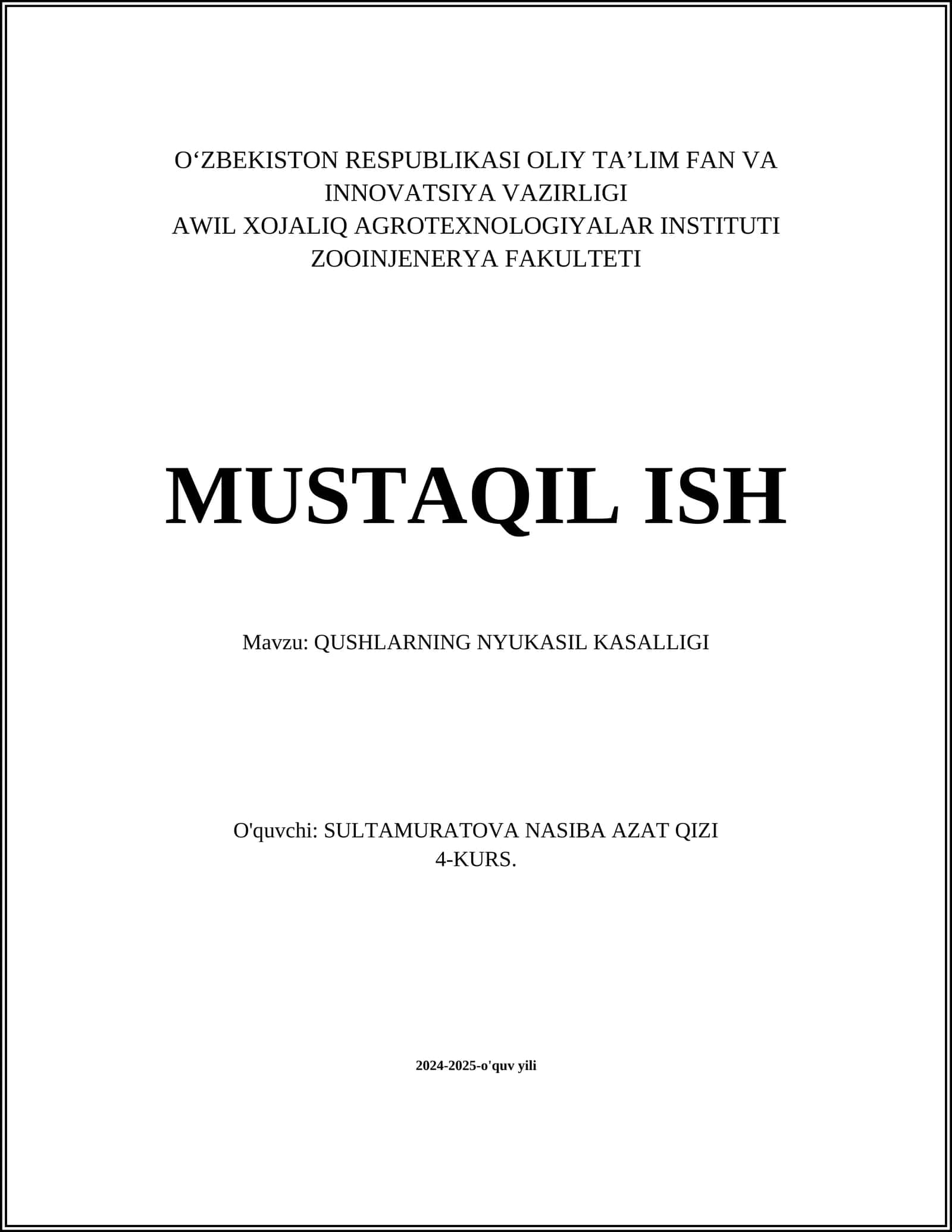 QUSHLARNING NYUKASIL KASALLIGI