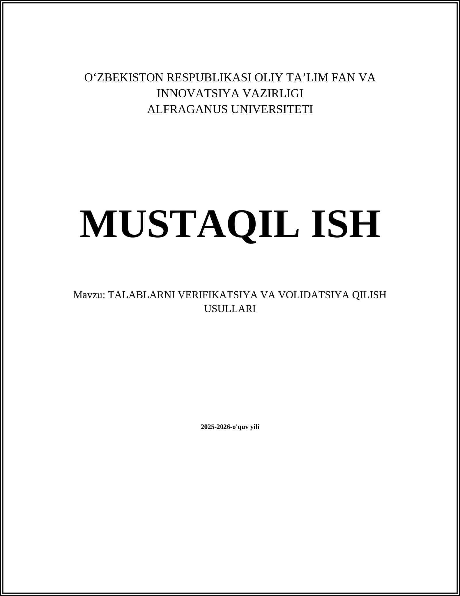 TALABLARNI VERIFIKATSIYA VA VOLIDATSIYA QILISH USULLARI