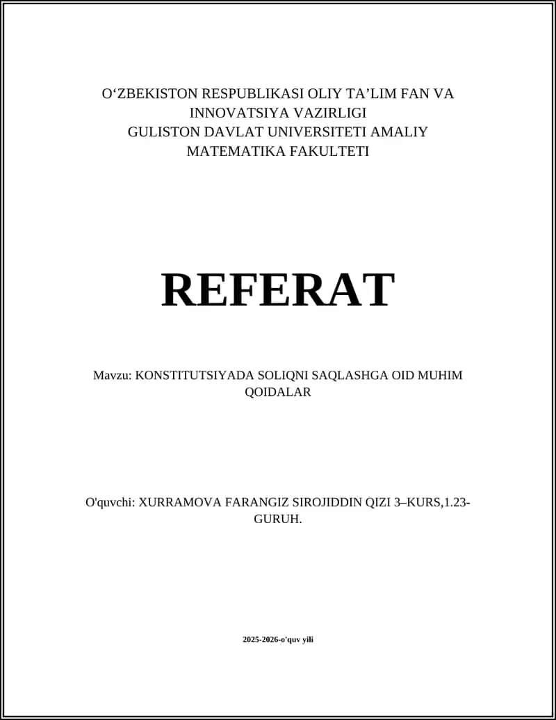 KONSTITUTSIYADA SOLIQNI SAQLASHGA OID MUHIM QOIDALAR