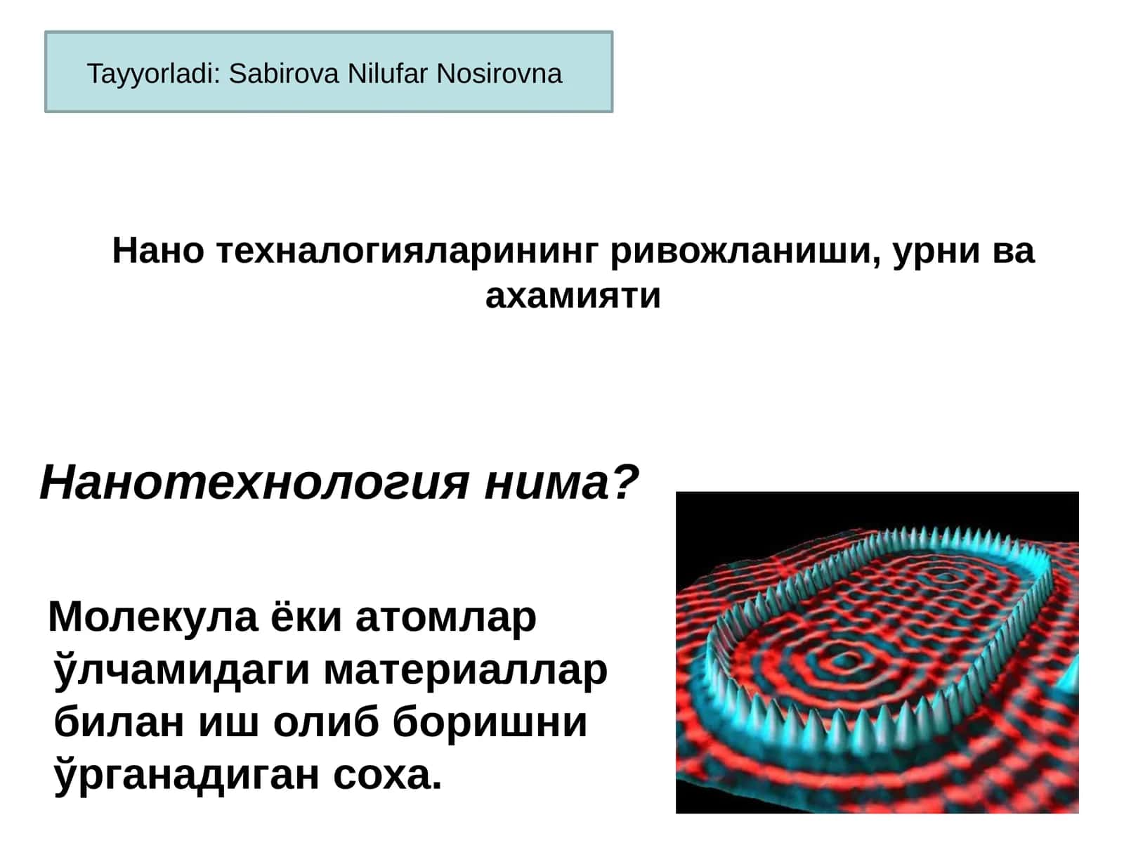 Нанотехналогияларининг ривожланиши, ўрни ва аҳамияти