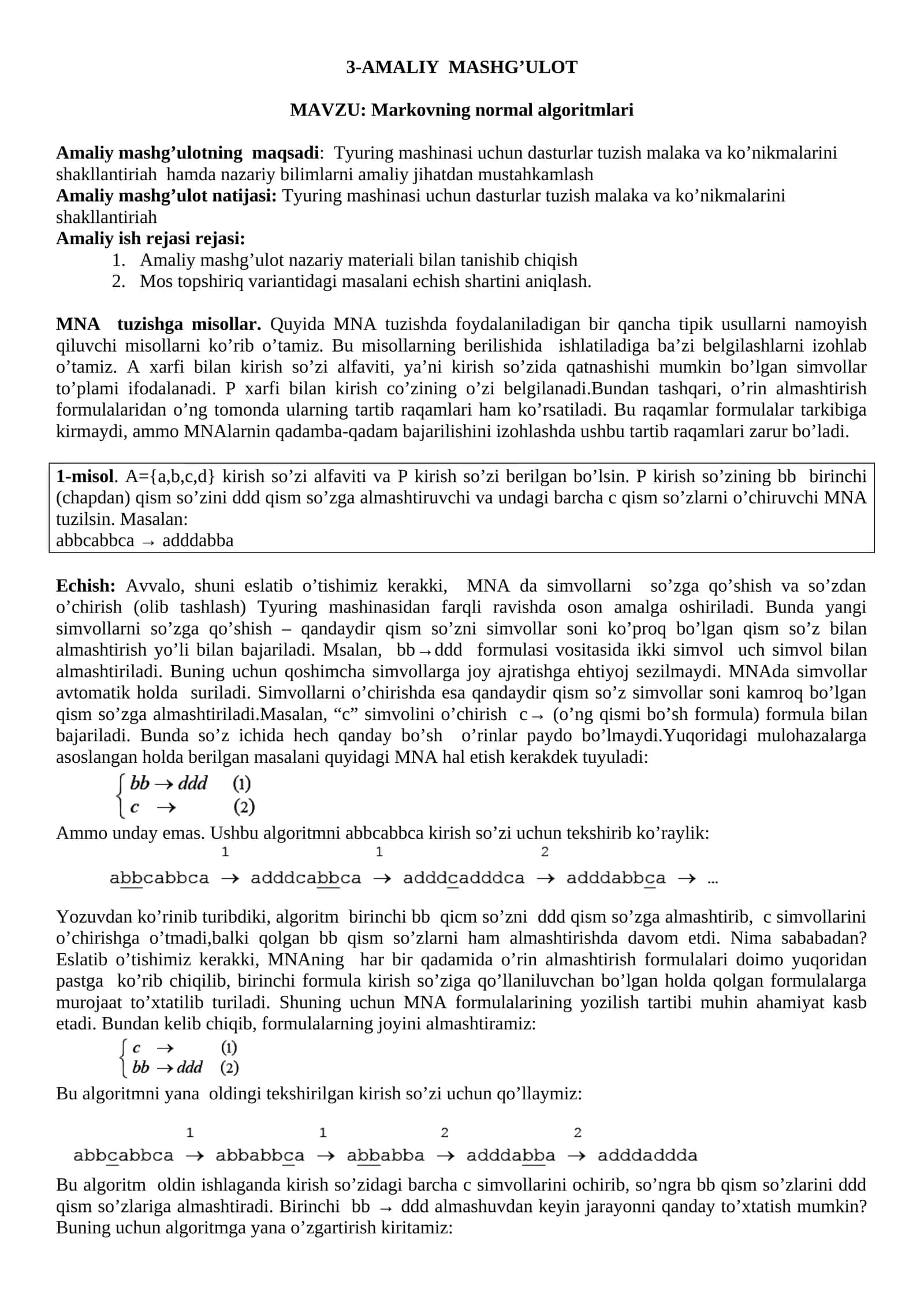 Markovning normal algoritmlari
