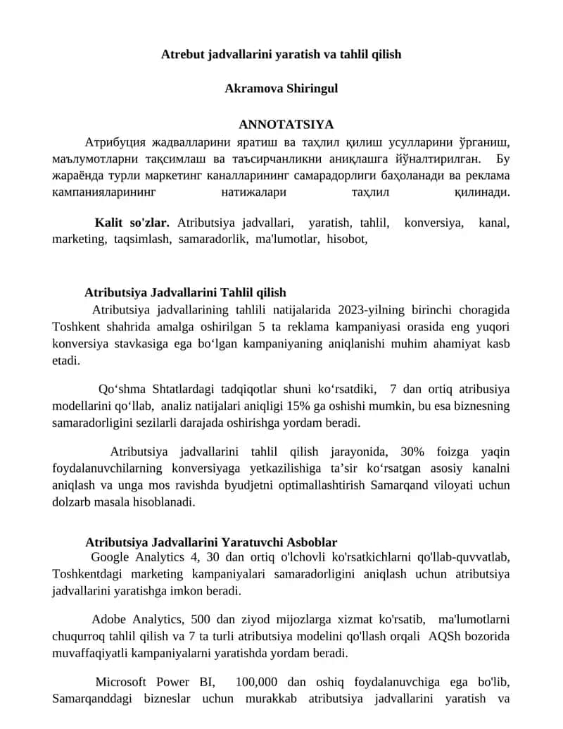 Atributsiya Jadvallarini Tahlil qilish