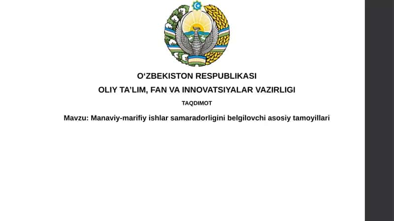 Manaviy-marifiy ishlarni belgilovchi asosiy tamoyillari
