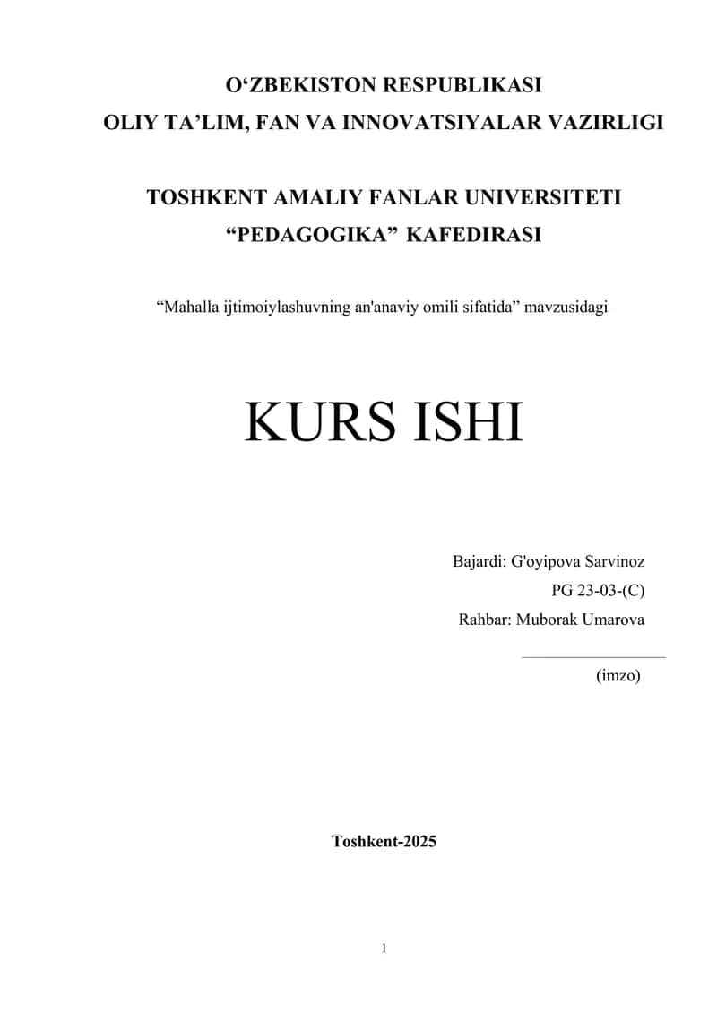 Mahalla ijtimoiylashuvning an'anaviy omili sifatida.