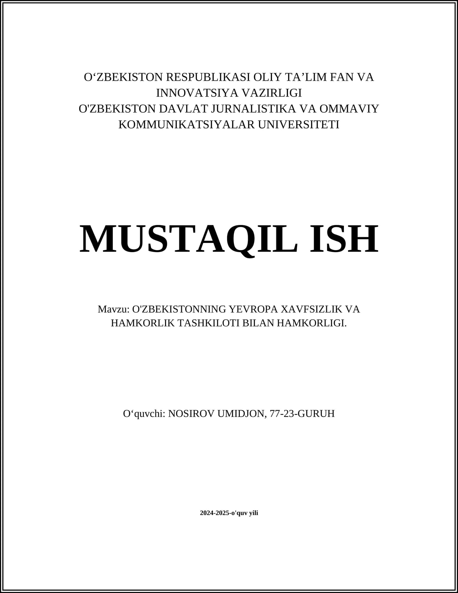 O'zbekistonning Yevropa Xavfsizlik va Hamkorlik Tashkiloti bilan diplomatiya aloqalari