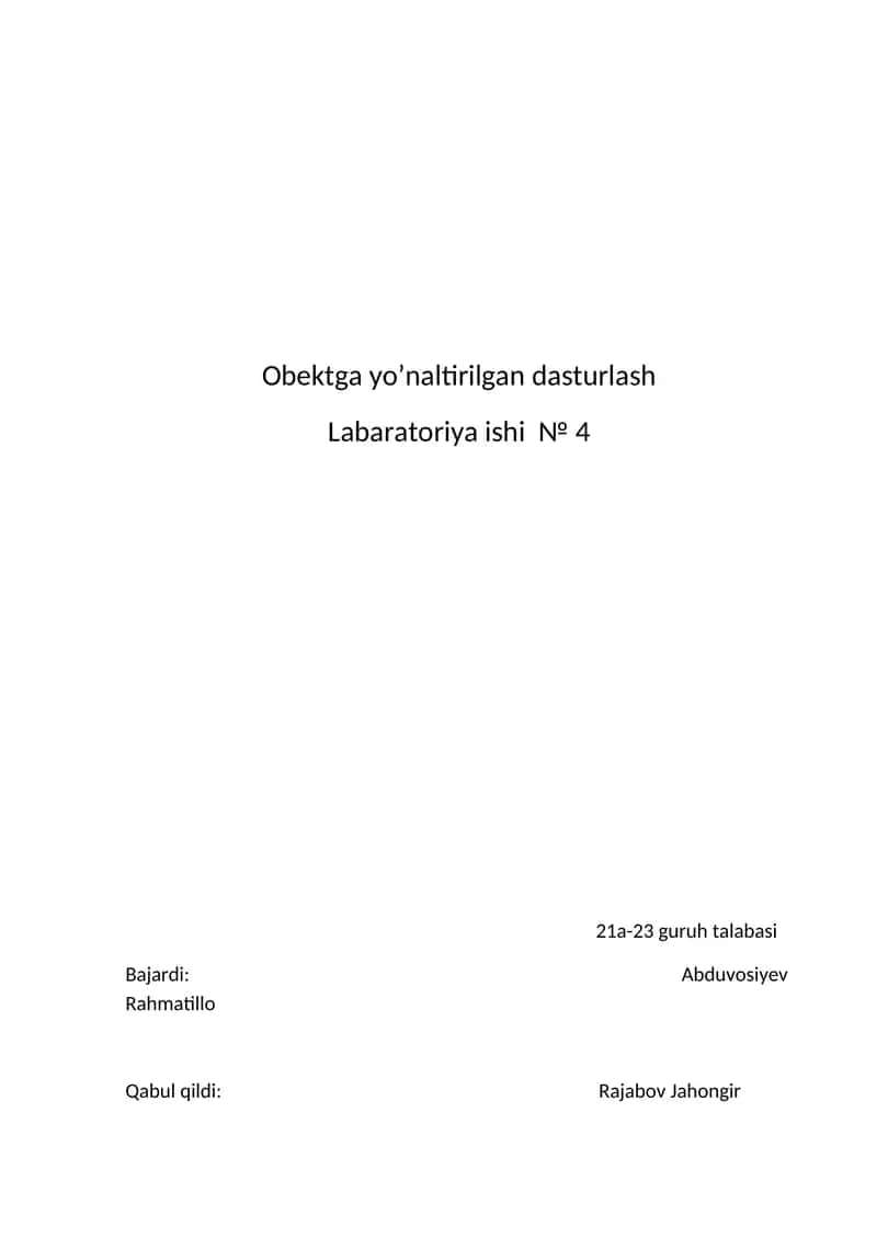 Obektga yo’naltirilgan dasturlash