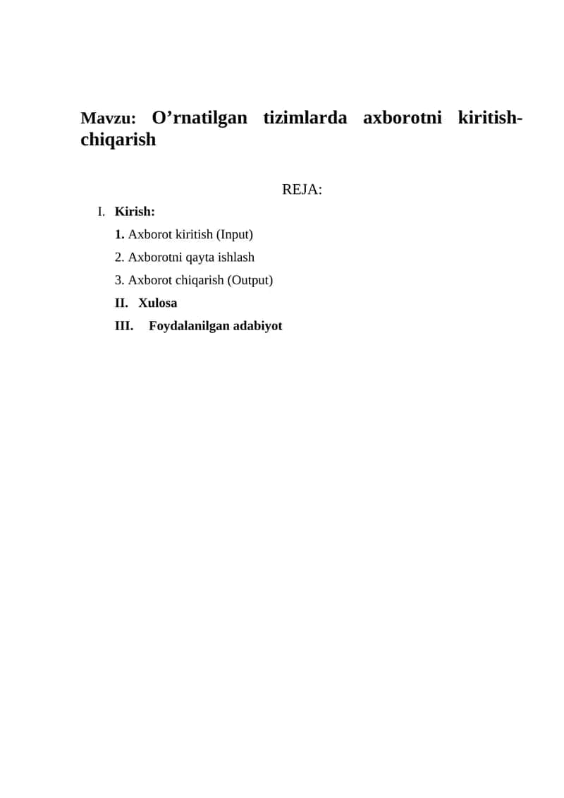 O’rnatilgan tizimlarda axborotni kiritish-chiqarish