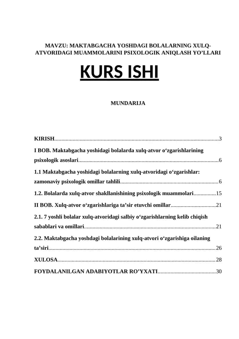Maktabgacha yoshdagi bolalarning xulq-atvoridagi muammolarini psixologik aniqlash yo'llari