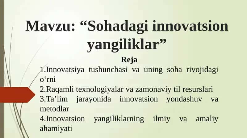 Sohadagi innovatsion yangiliklar
