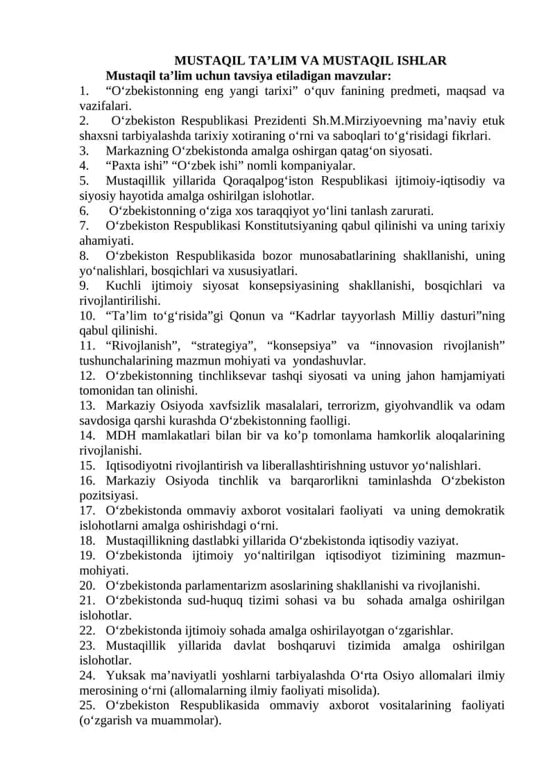 O‘zbekistonning eng yangi tarixi