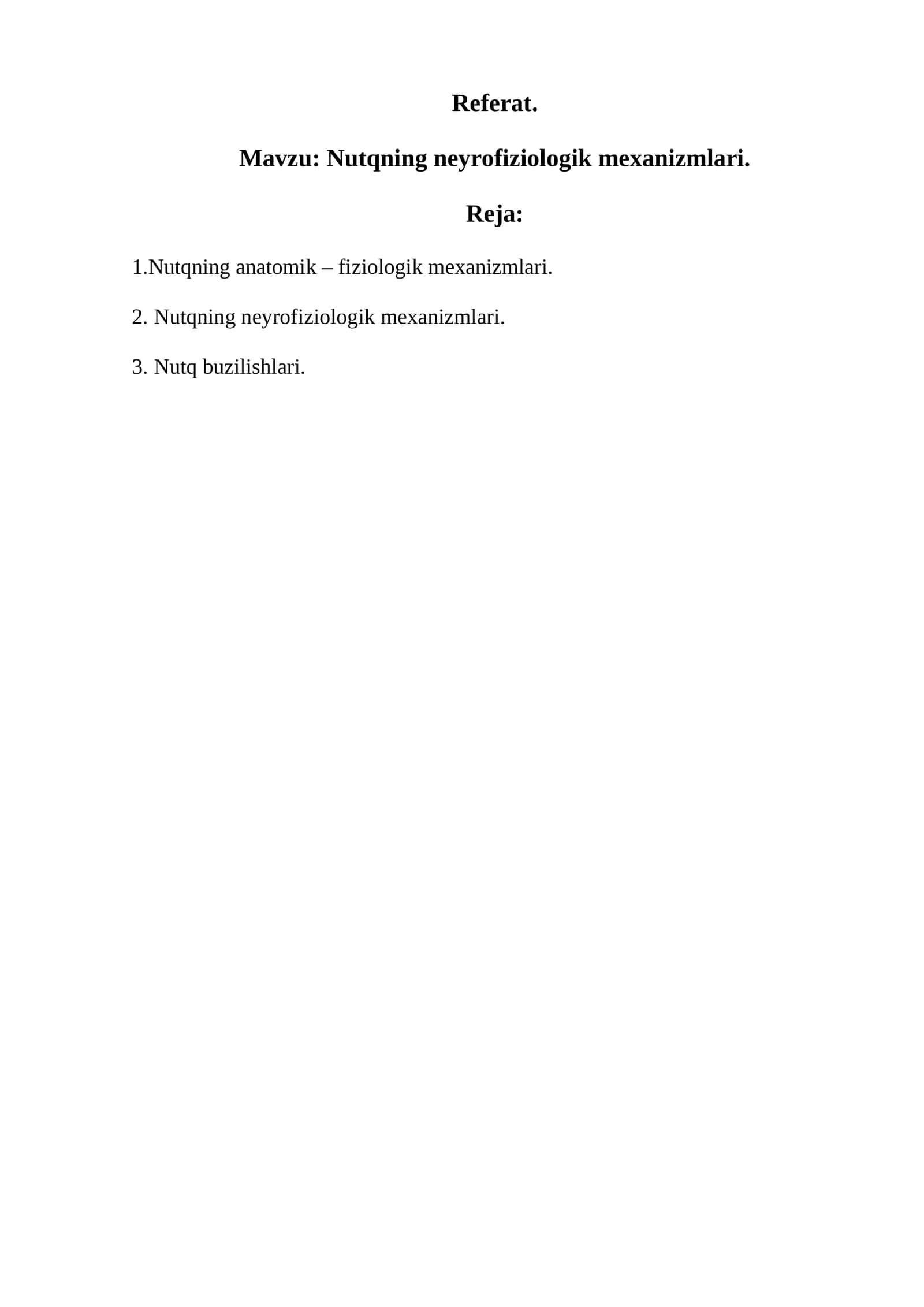 Nutqning neyrofiziologik mexanizmlari