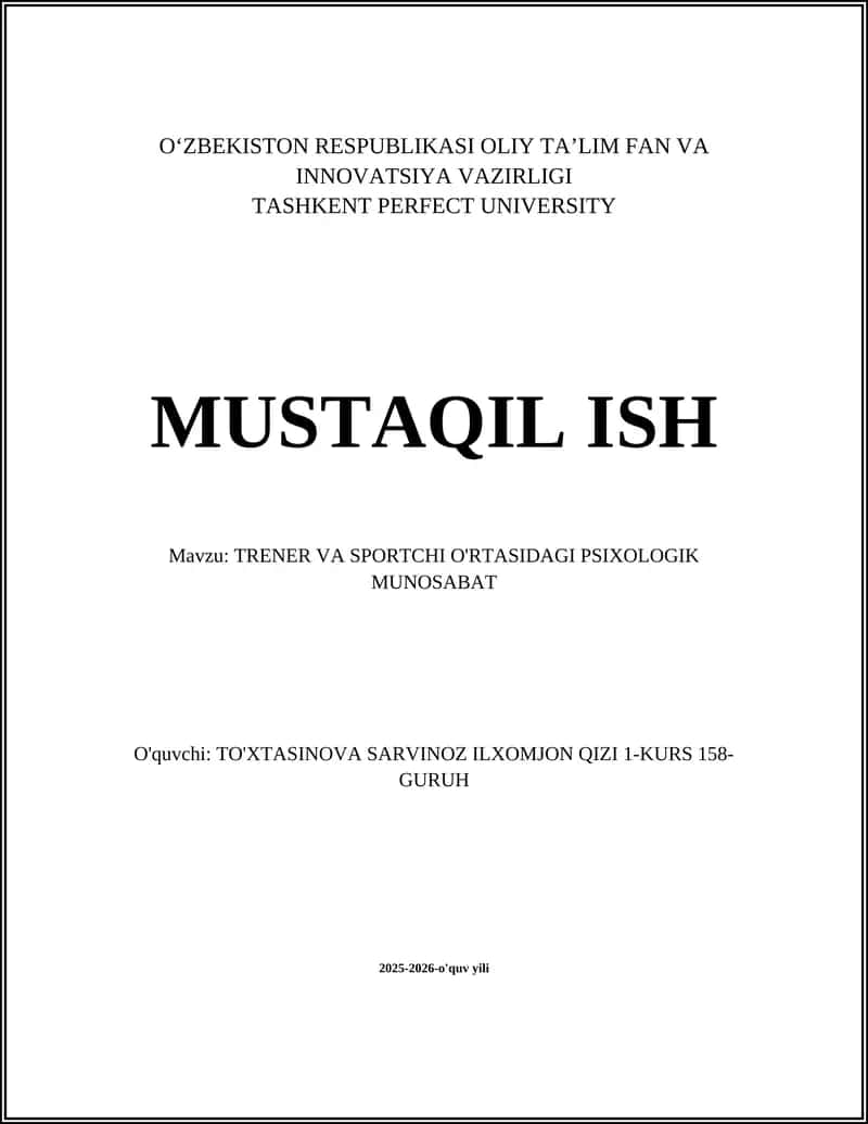 TRENER VA SPORTCHI O'RTASIDAGI PSIXOLOGIK MUNOSABAT