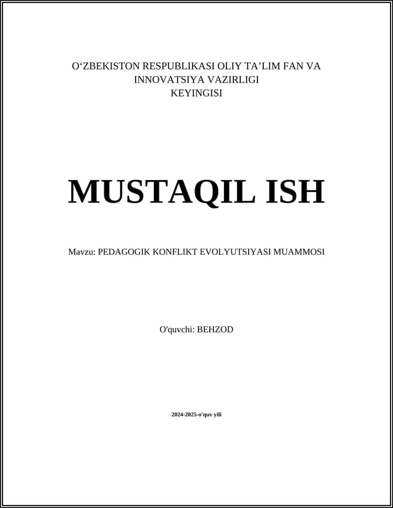 PEDAGOGIK KONFLIKT EVOLYUTSIYASI MUAMMOSI