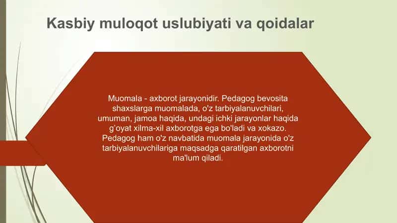Kasbiy muloqot uslubiyati va qoidalar