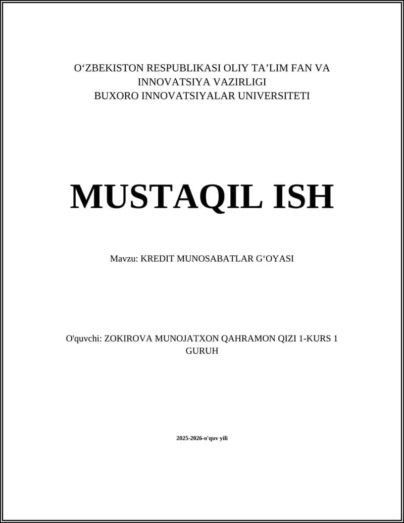 KREDIT MUNOSABATLAR GʻOYASI